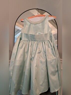 3/$30 💜 Girls Pearl-Trim Shimmer Party Dress in Light Mint